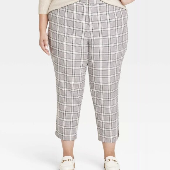 Ava & Viv  Plus Size 20 Ankle Pants Cream Plaid High-Rise Tapered - Picture 4 of 9